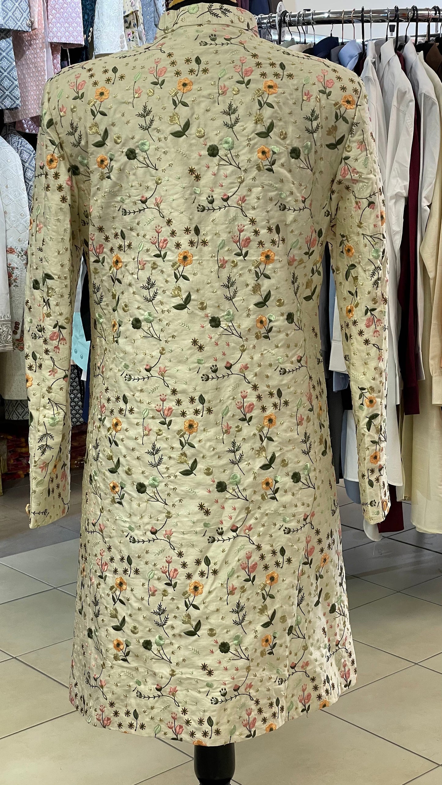 Groom Wedding Sherwani Outfit- White Multicolored Indo Western Coat (Sherwani) With Embroidery