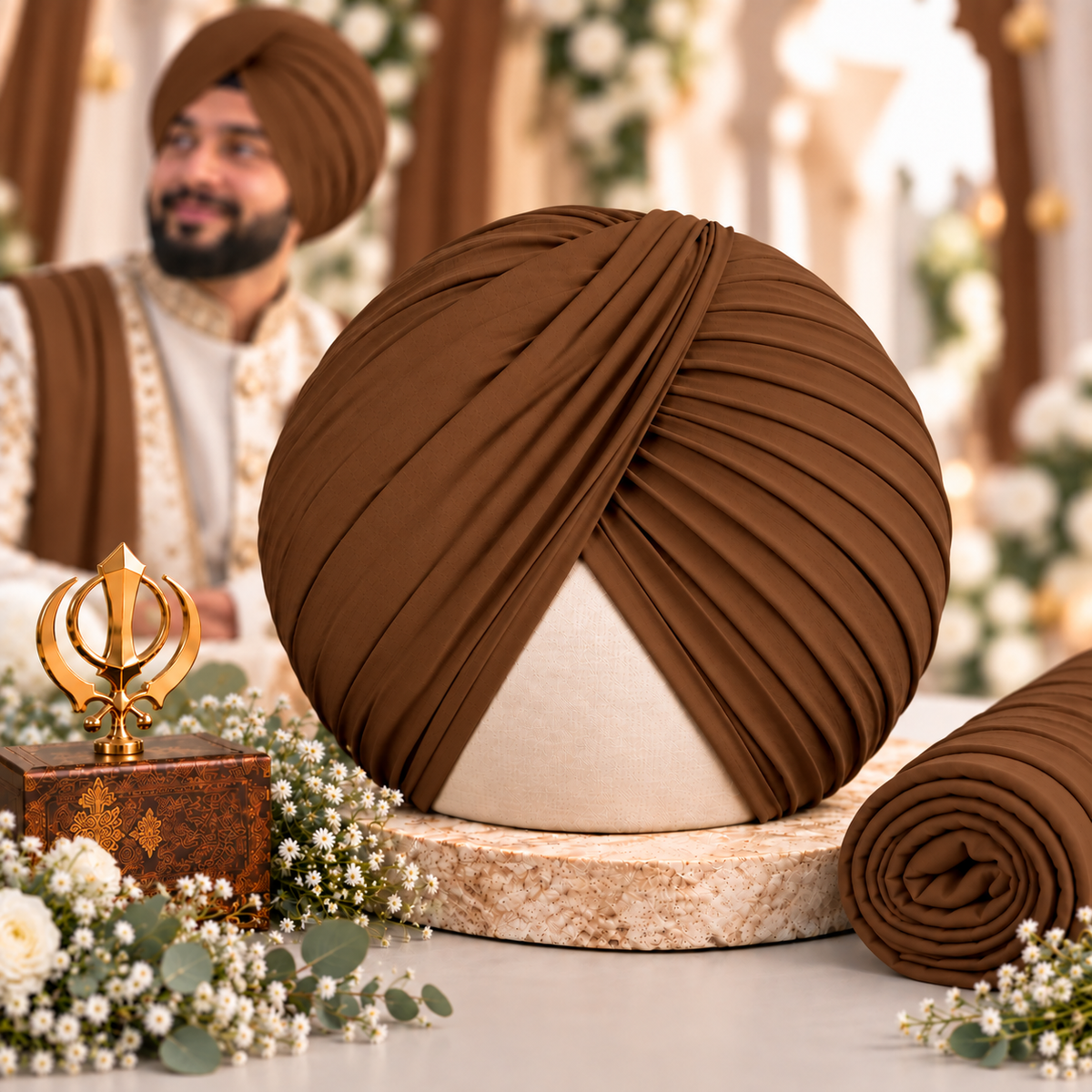 Sikh Turban- Caramel Colour  (Full Voile and Rubia(Medium)/Half and Half Voile)