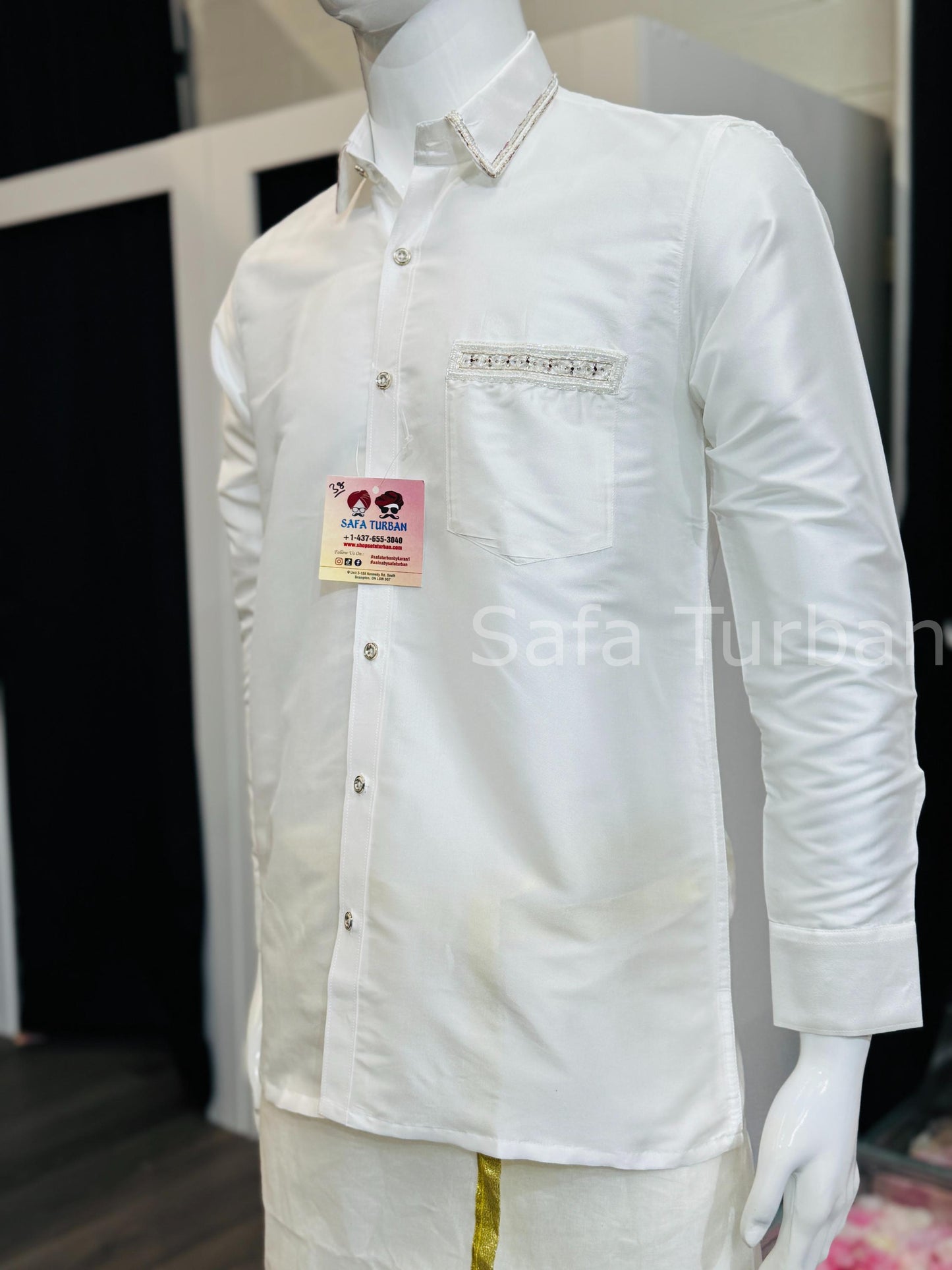 Solid Pure Silk Casual Shirt (White)