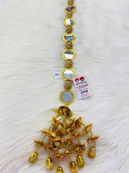 Punjabi Golden Colour Fabric Parandi Tassles Hair Extensions with Beads for Women and Girls (Sold per piece)