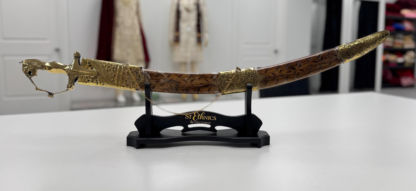 Indian Wedding Decorative Sword/Kirpan- Wooden kirpaan with golden work handle/For wedding purpose/Decorated Sikh Wedding Kirpan