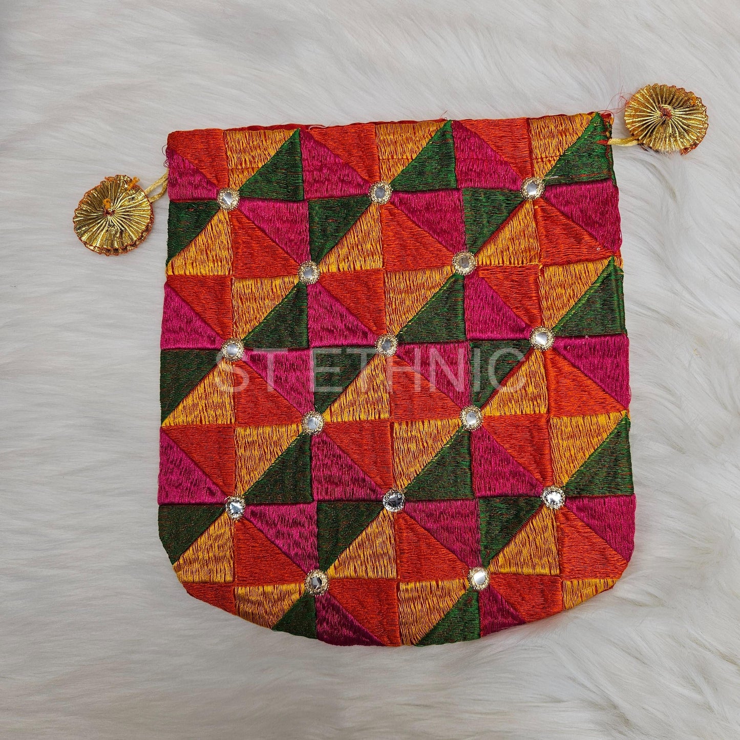 Indian Wedding- Desi Mithai/ Bhaji/Ladoo Bag- Potli Bag for Return Gifts Wedding II Sweets Bag Gift II Phulkari print potli