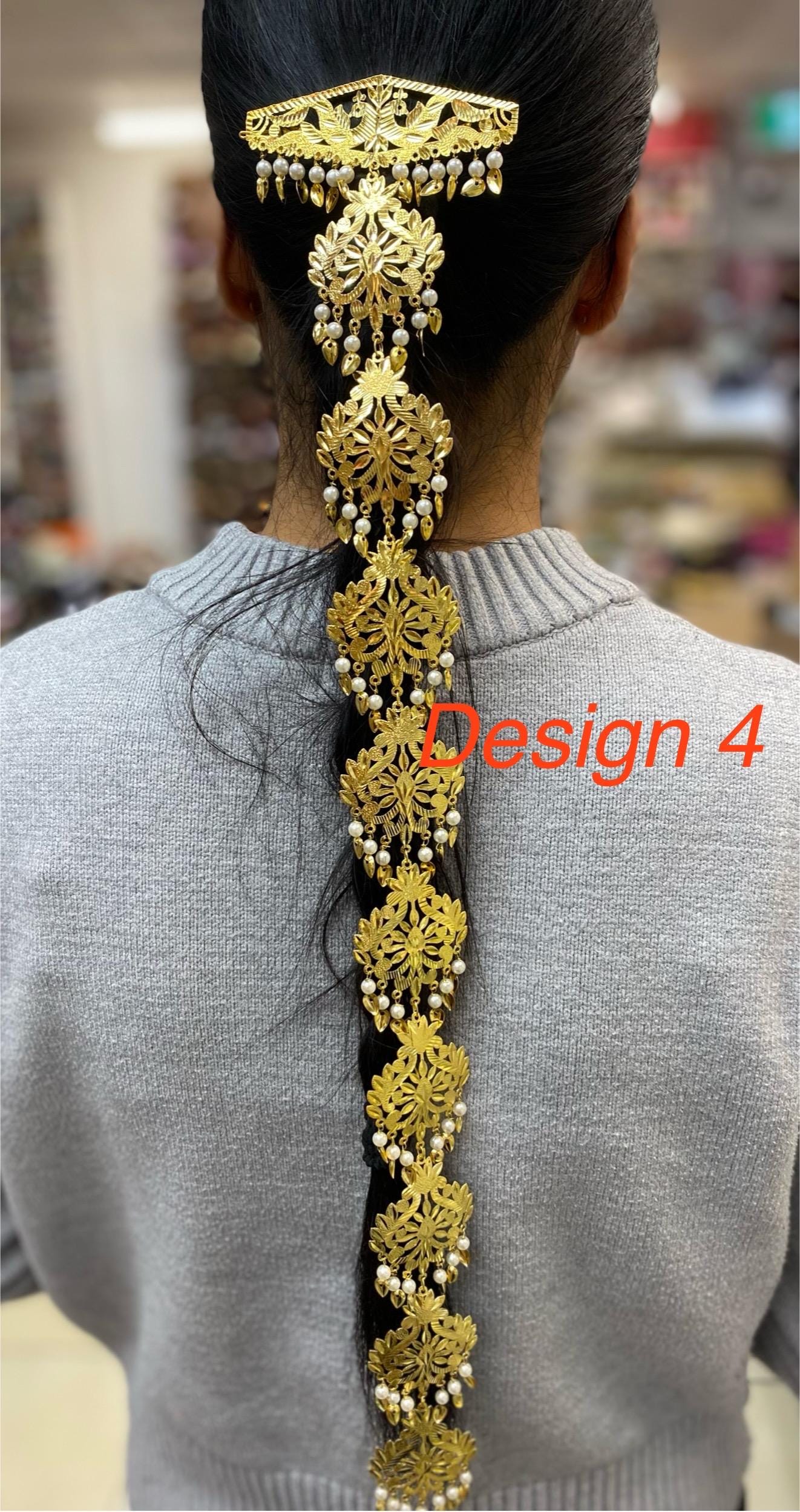 Golden Morni Traditional Pippal Patti Paranda/ Parandi / Hair Extensions with Beads for Women and Girls (Sold per piece)