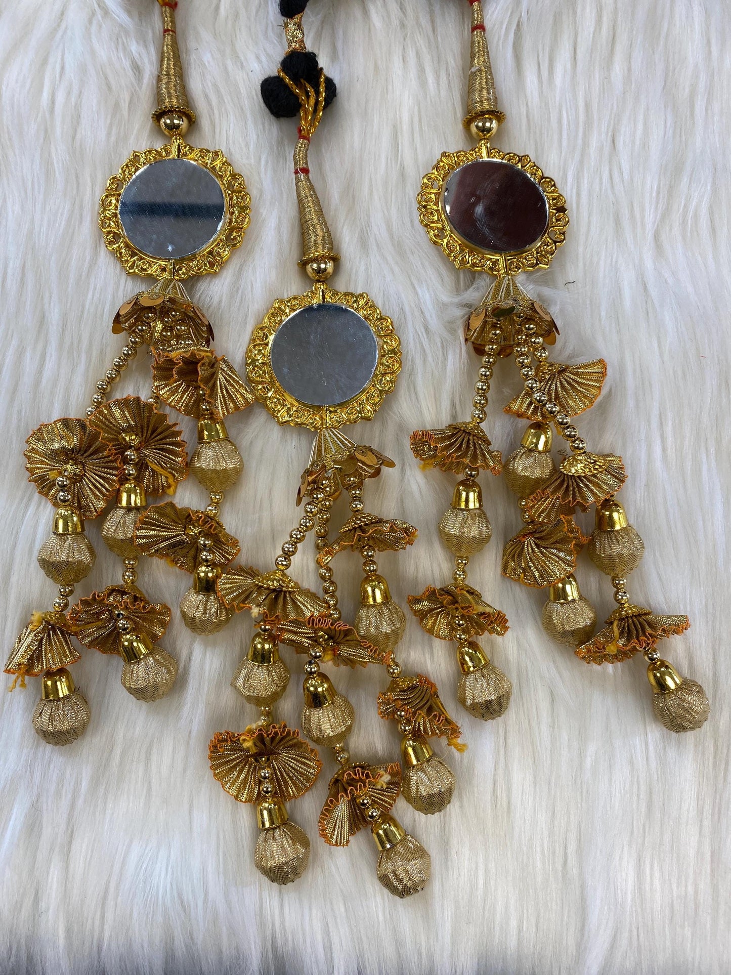 Punjabi Golden and multi Colour Fabric Parandi Tassles Hair Extensions with Beads for Women and Girls (Sold per piece)
