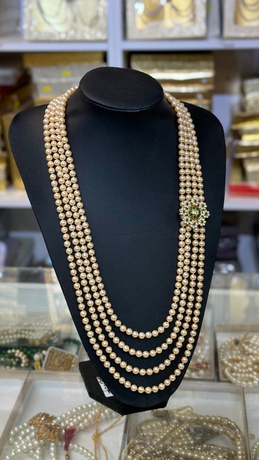 Indian Wedding- Pearl Stone Four Layer  Studded Necklace for Men/Groom for Wedding