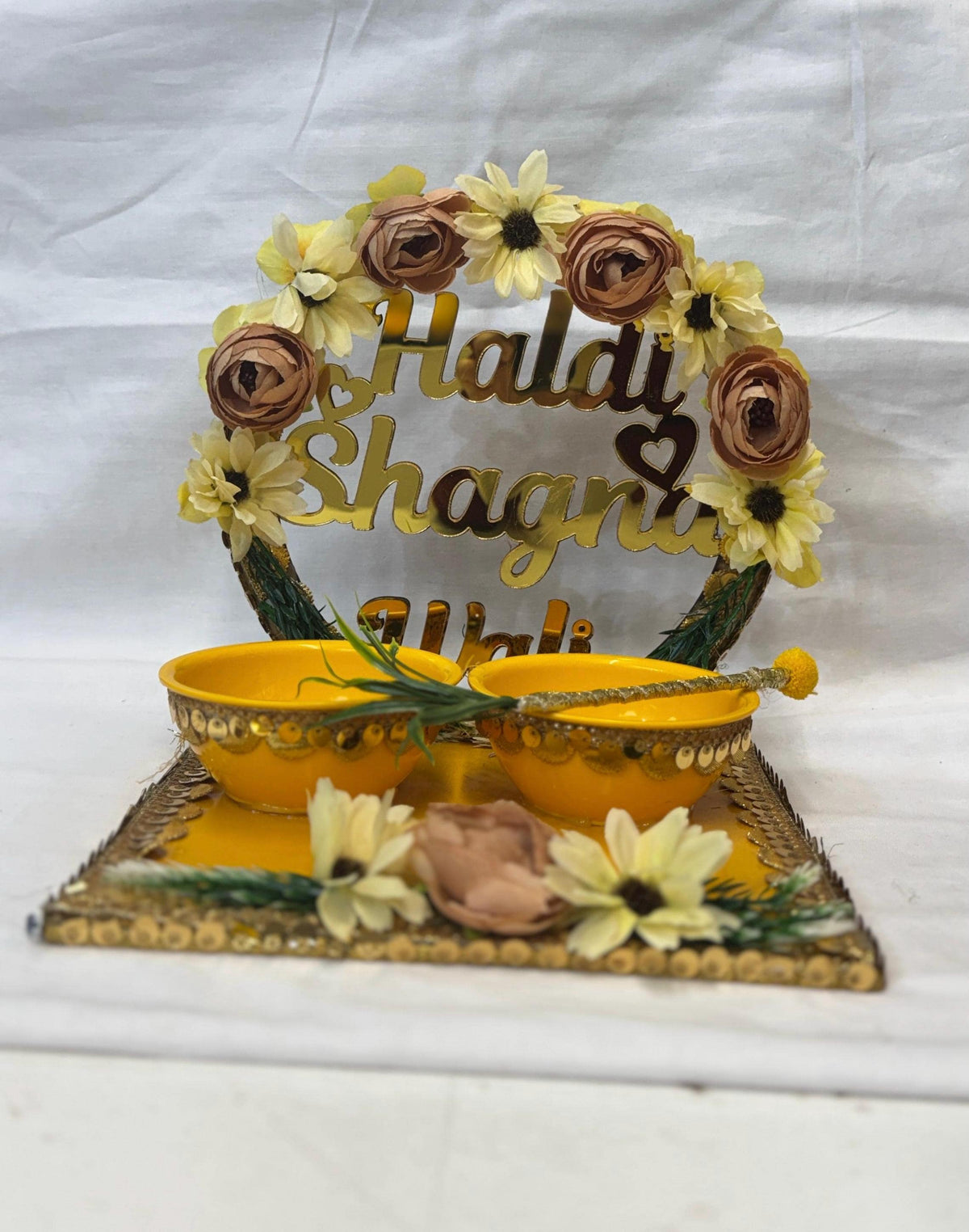 Wedding Accessories- Bride/Groom Mayian/ Haldi/ Maiyan/ Vatna Ceremony-Decorative  Wooden board and  2Bowls