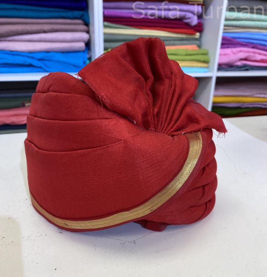 Indian Wedding- Silk Fabric handmade Safa for groom in Bright Maroon colour, Groom Head Safa Turban/Pagdi Headwrap for Dulha