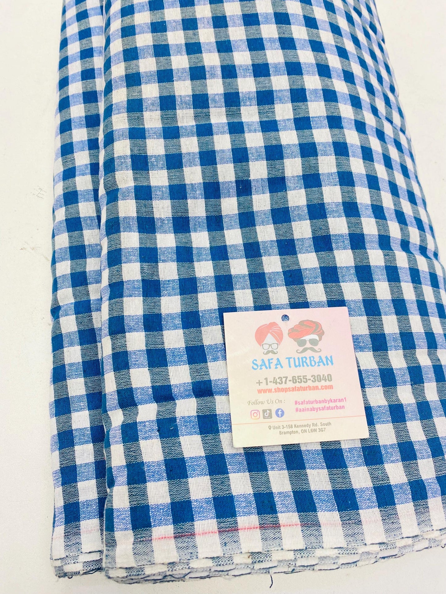 Sikh Desi Parna-Blue and White Check Turban (Dabbi wala Parna)