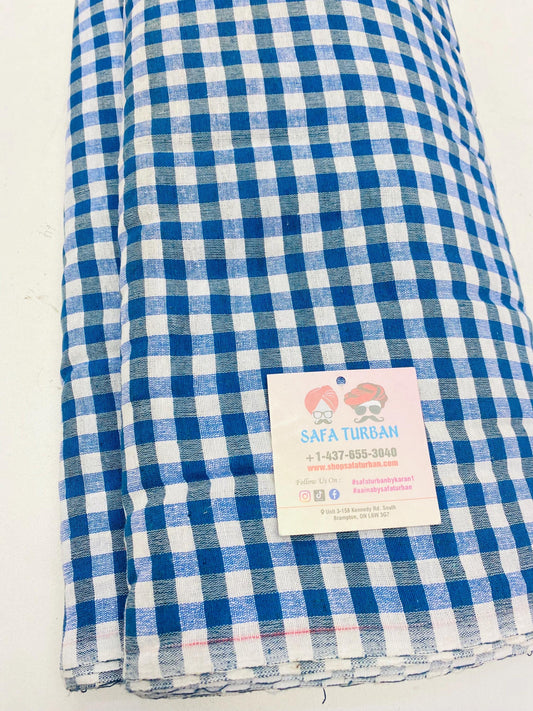 Sikh Desi Parna-Blue and White Check Turban (Dabbi wala Parna)