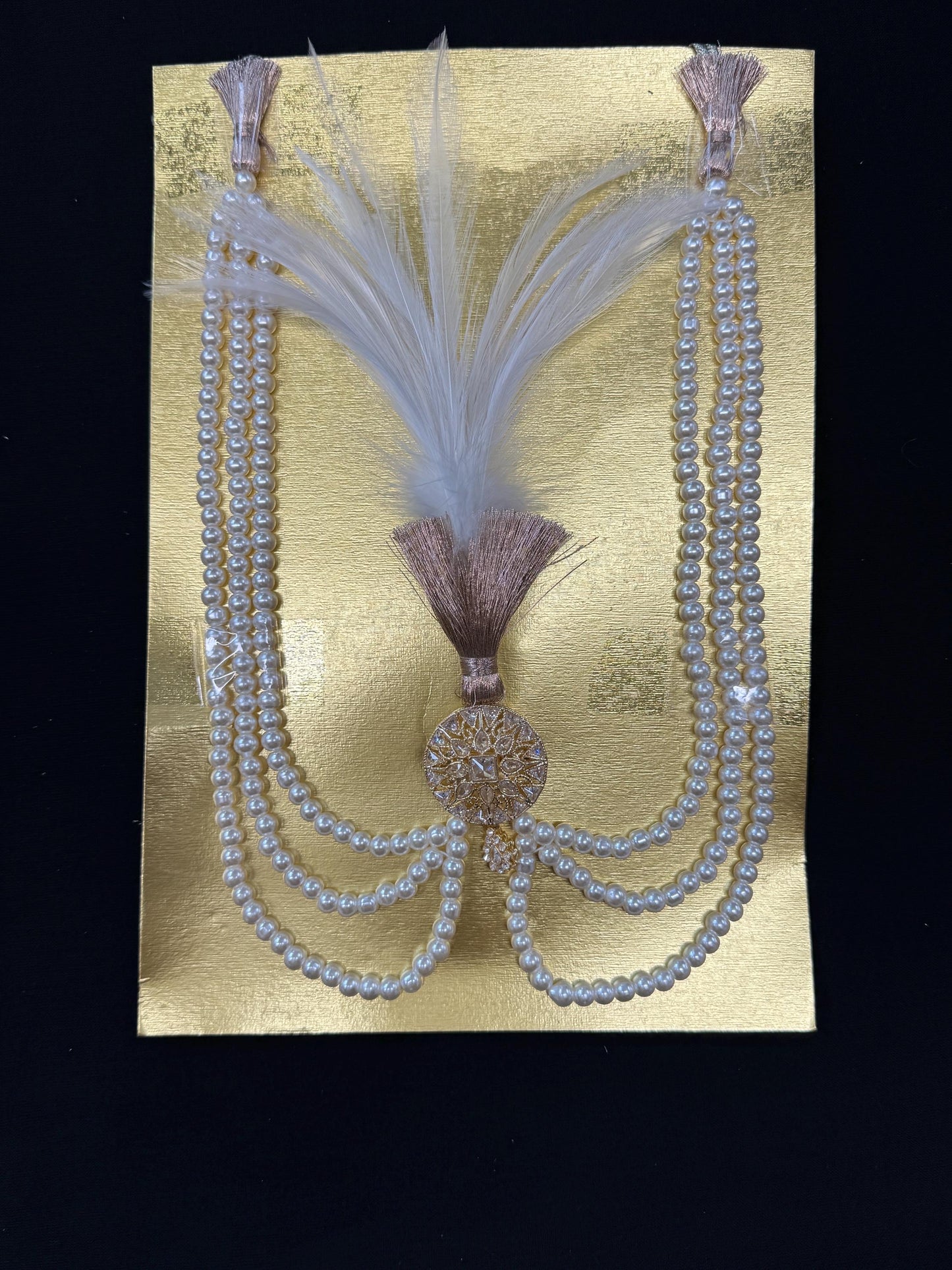 Kalgi, Sehra and Pearl Necklace Set -  Kalangi/Kalgi, Traditional Sehra, Pearl Necklace with Brooch for Groom (Trio Combo)