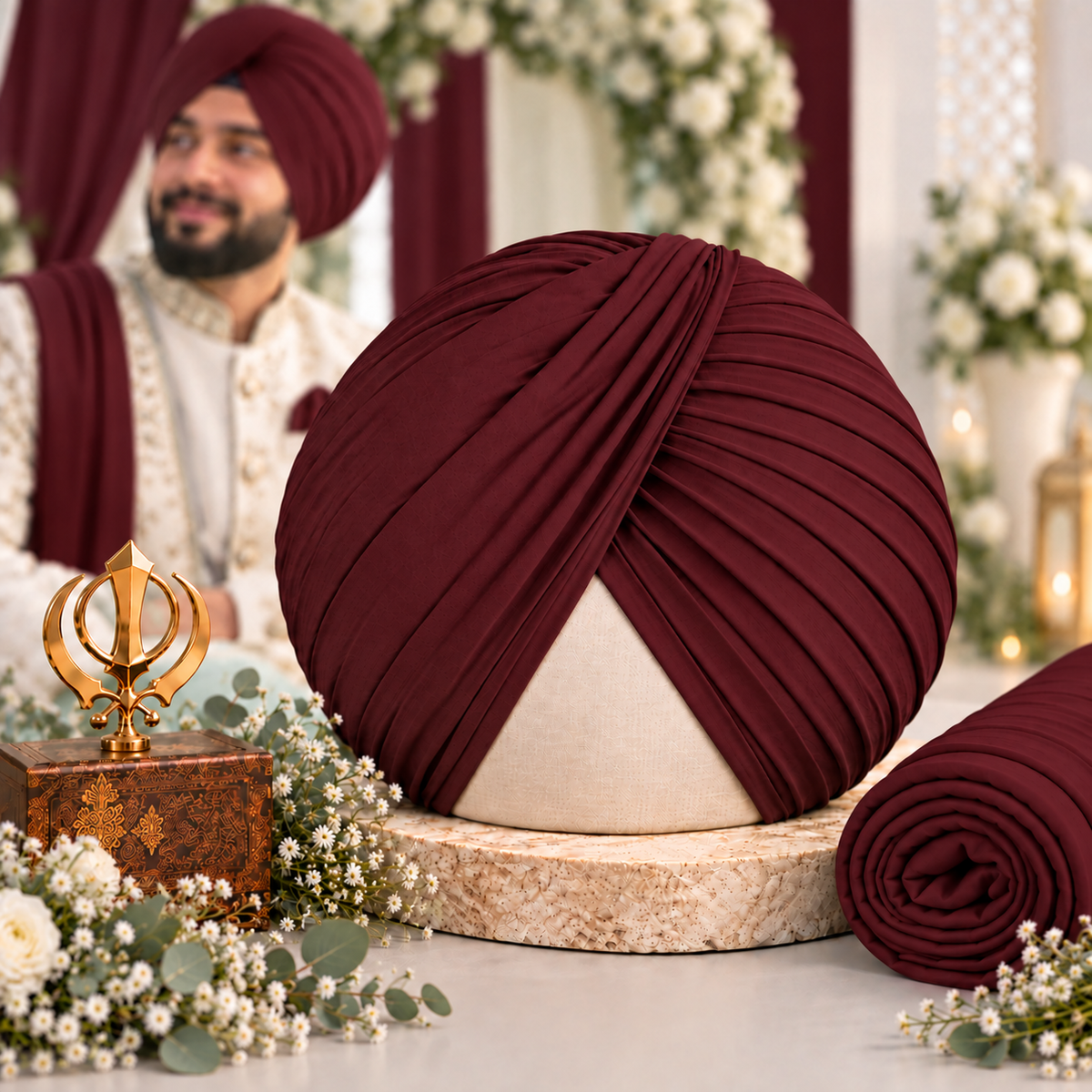 Sikh Turban- Maroon (Full Voile and Rubia(Medium)/Half and Half Voile)