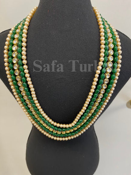 Indian Wedding- Pearl Necklace with Kundan layer for Men/Groom for Wedding (5Layers Pearl)