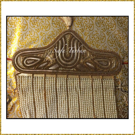 Indian Groom Sehra- Indian Wedding Accessories- Sehra with Golden and White Pearl
