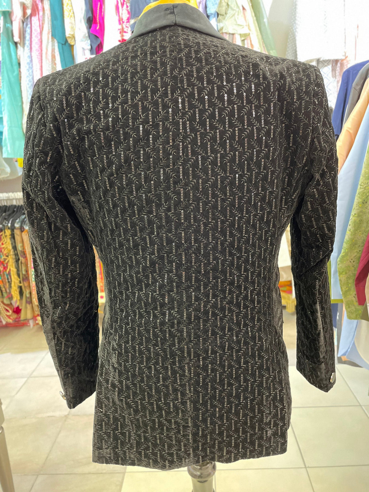 Designer Sequined Black Velvet Coat/Blazer/Jacket For Men