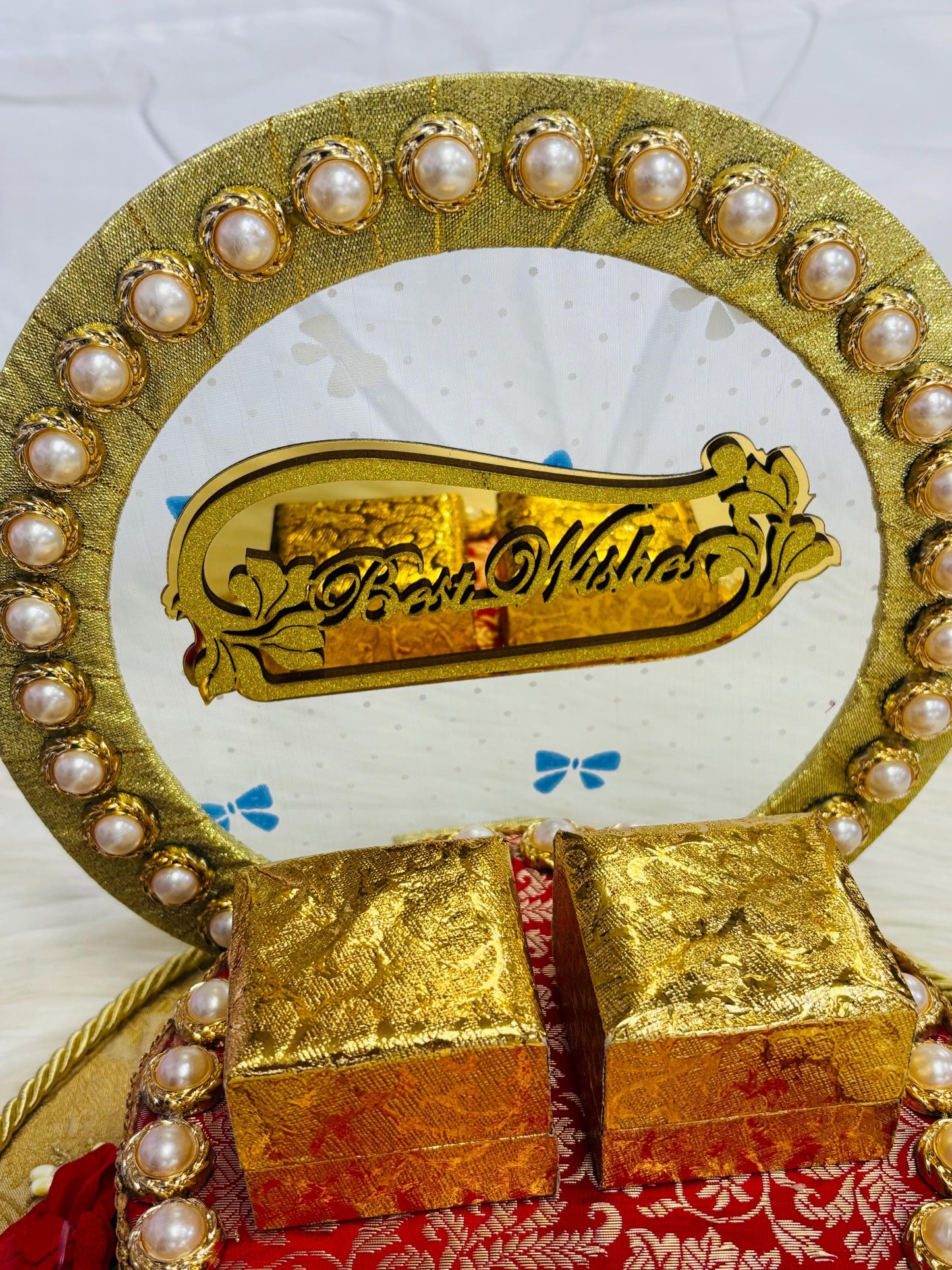 Decorative Engagement Round Ring Platter/ Hand Crafted Decorative Platter For Ring Ceremony/Ring Tray/Ring Box