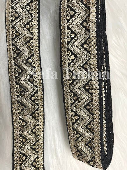 Black Embroidery Lace with Zig Zag Pattern for Dresses, Sarees, Lehenga, Suits, Blouses, Dupatta, Chunri, and Craft