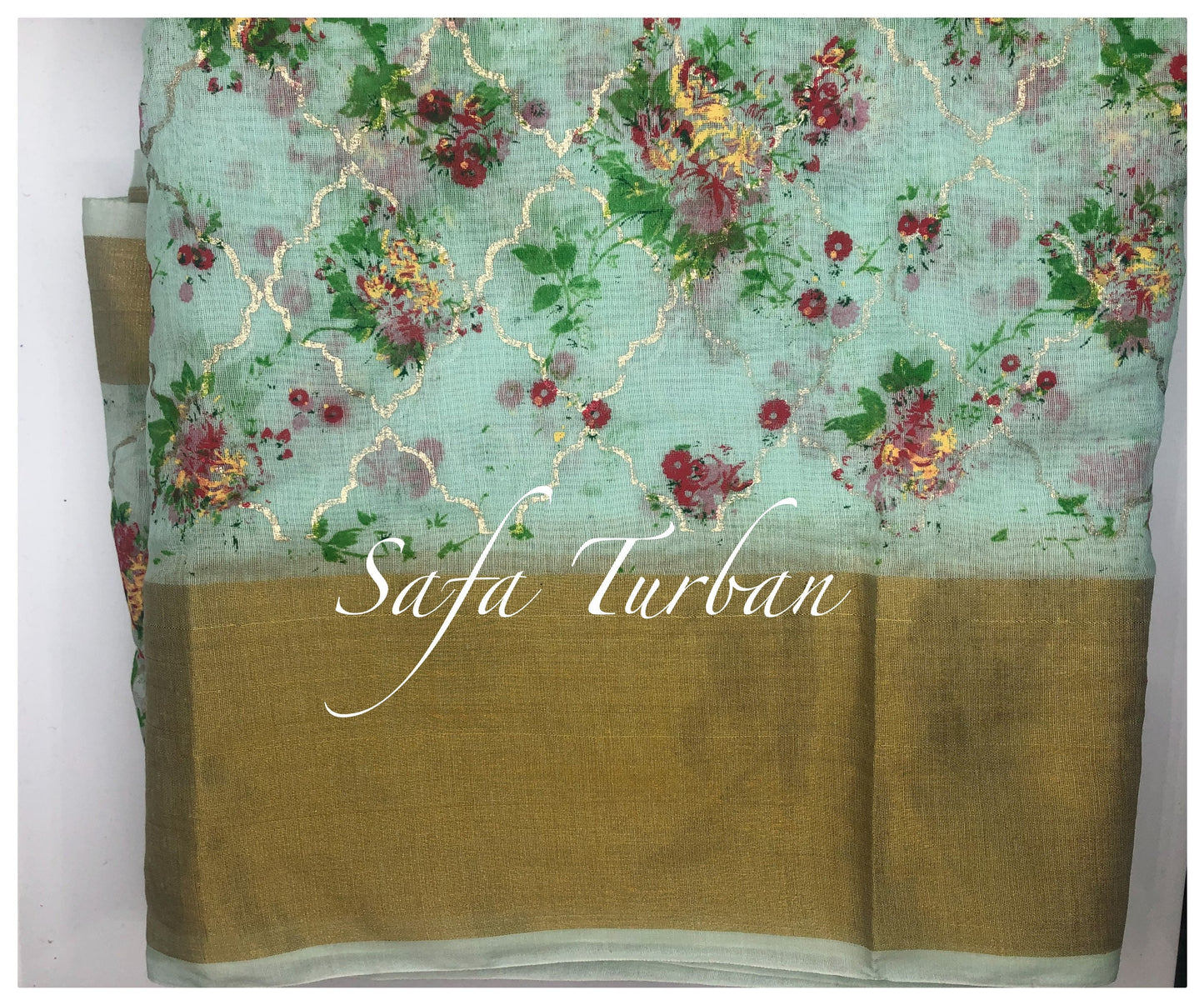 Sea Green Floral Safa Fabric- Turban Fabric/Safa/Pagdi/Pheta Cloth (Floral) for Barati/Groom/Social Occasion