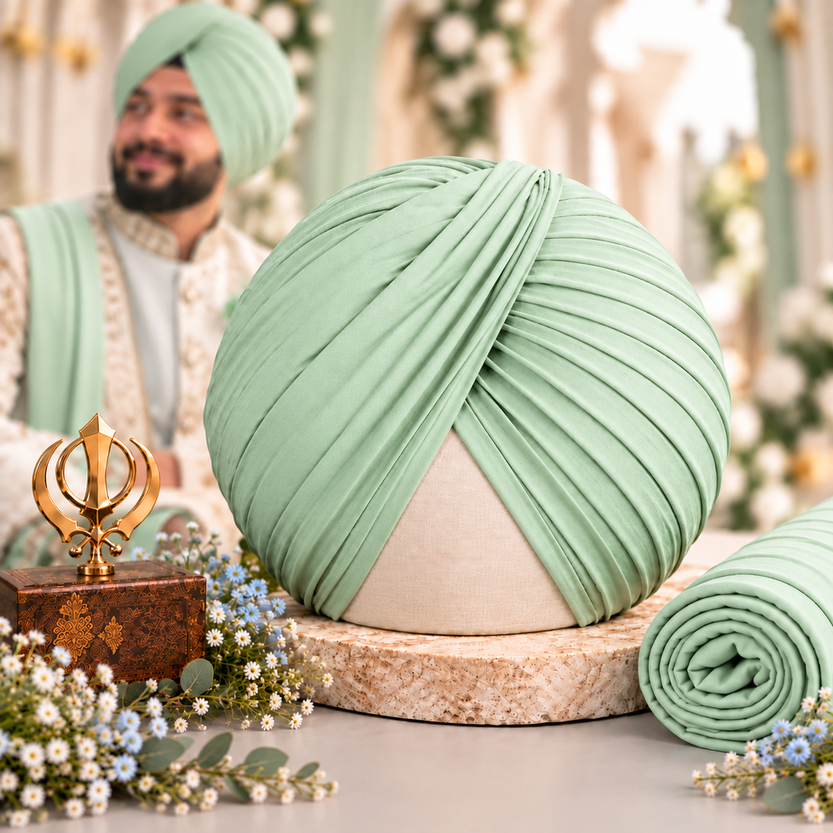 Sikh Turban- Ice Green (Full Voile and Rubia(Medium)/Half and Half Voile)