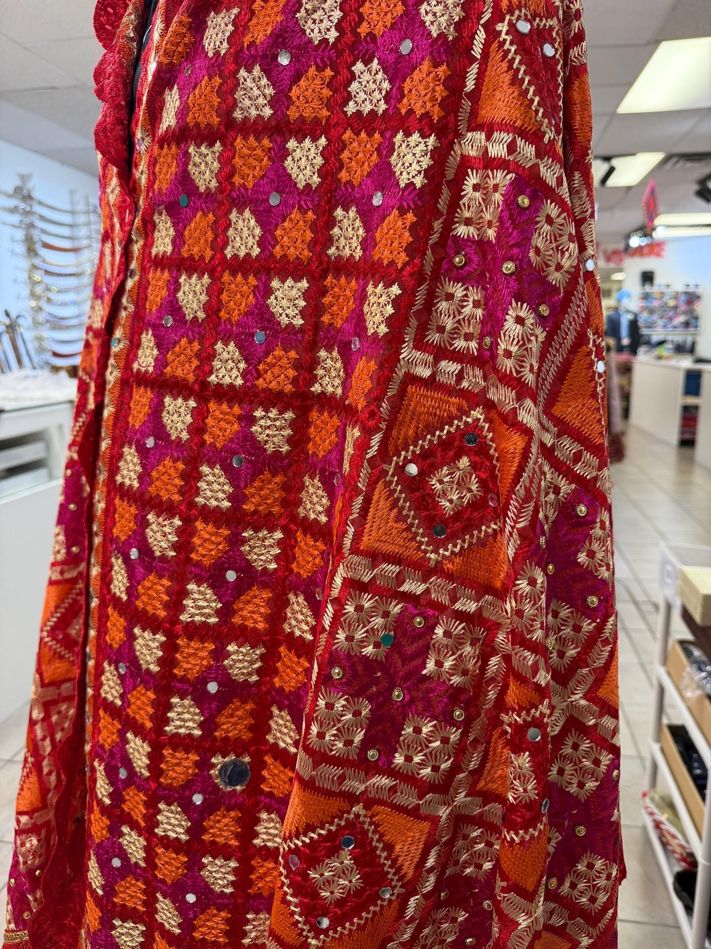 Phulkari Dupatta- Women's Phulkari Dupatta, Scarf, Multicolour Fulkari Chunni, Dupatta