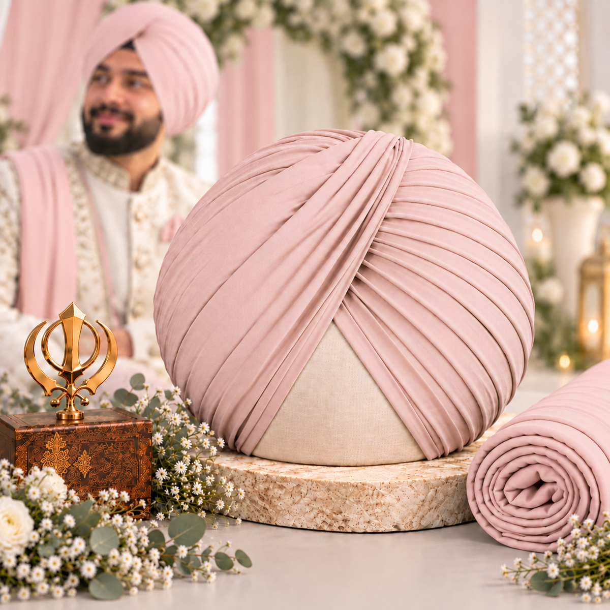 Sikh Turban- Peachi Pink (Full Voile and Rubia(Medium)/Half and Half Voile)