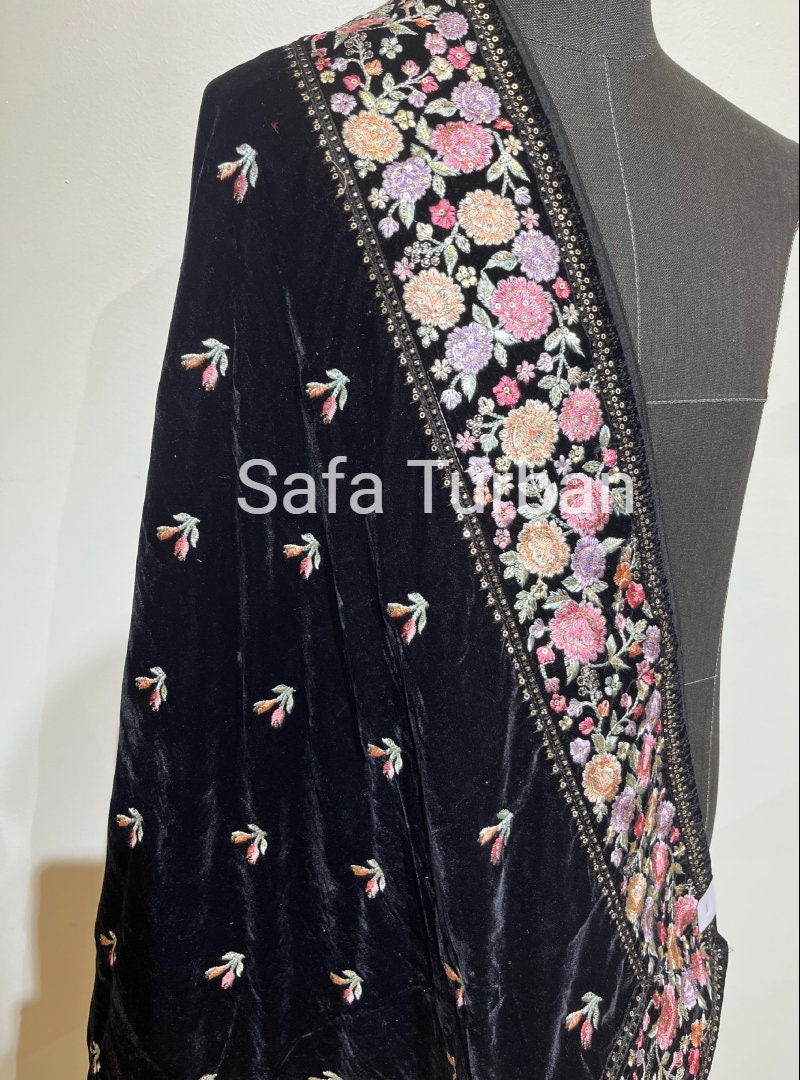 Velvet Dupatta- Women's Velvet Dupatta, Shawl, Dupatta (Red-Navy Blue Colour)