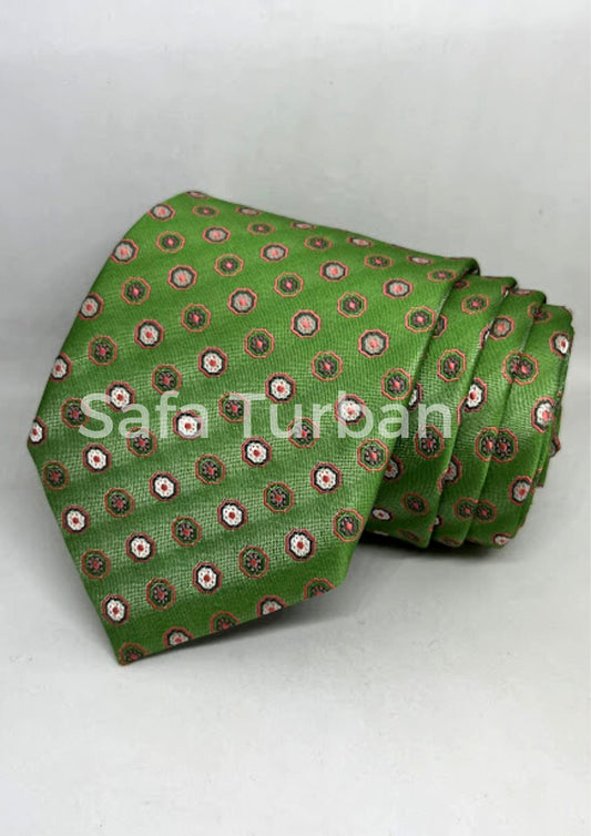 Mens Plaid Micro Self Silk Necktie Gift Set With Pocket Square (Green Colour)
