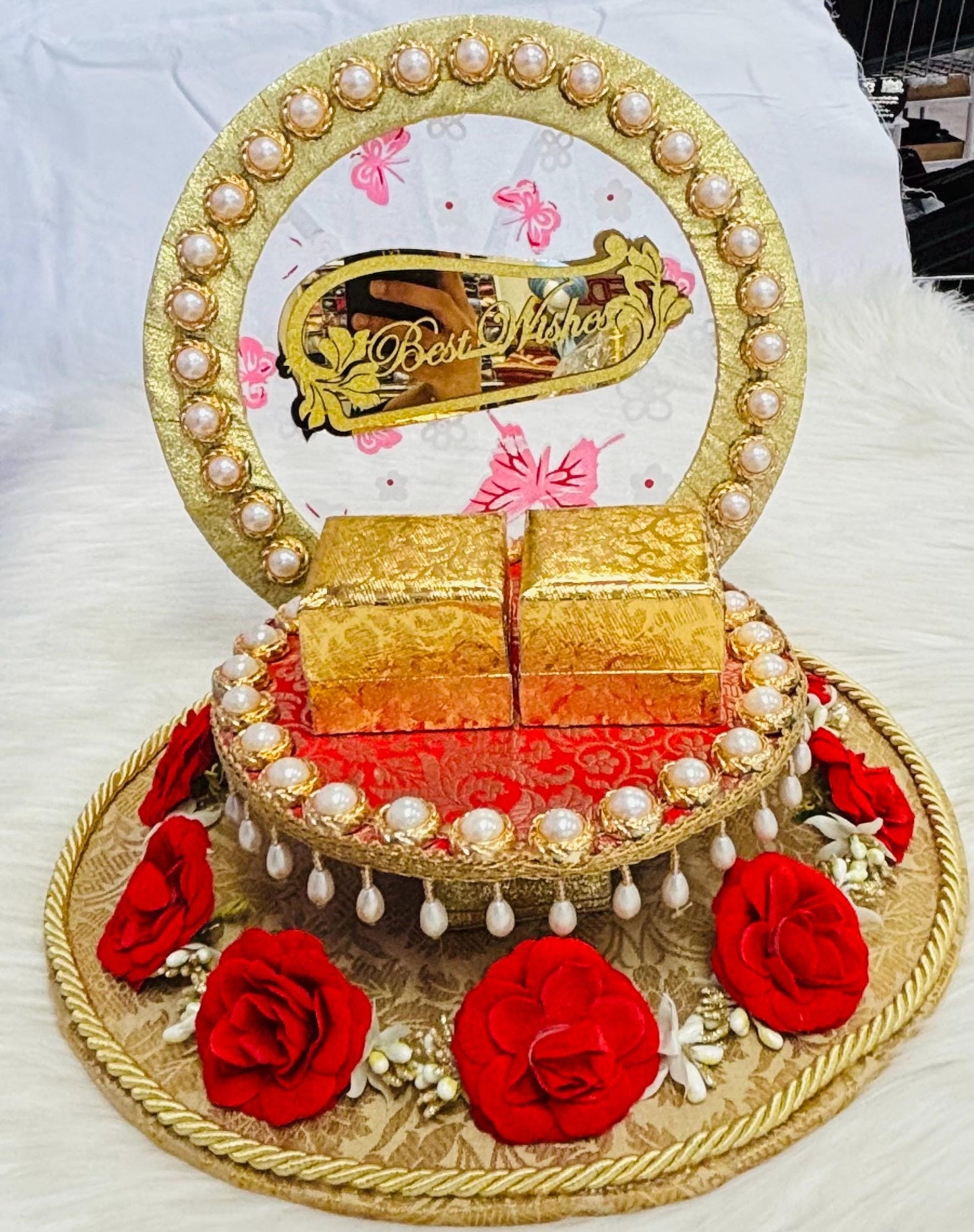Decorative Engagement Round Ring Platter/ Hand Crafted Decorative Platter For Ring Ceremony/Ring Tray/Ring Box