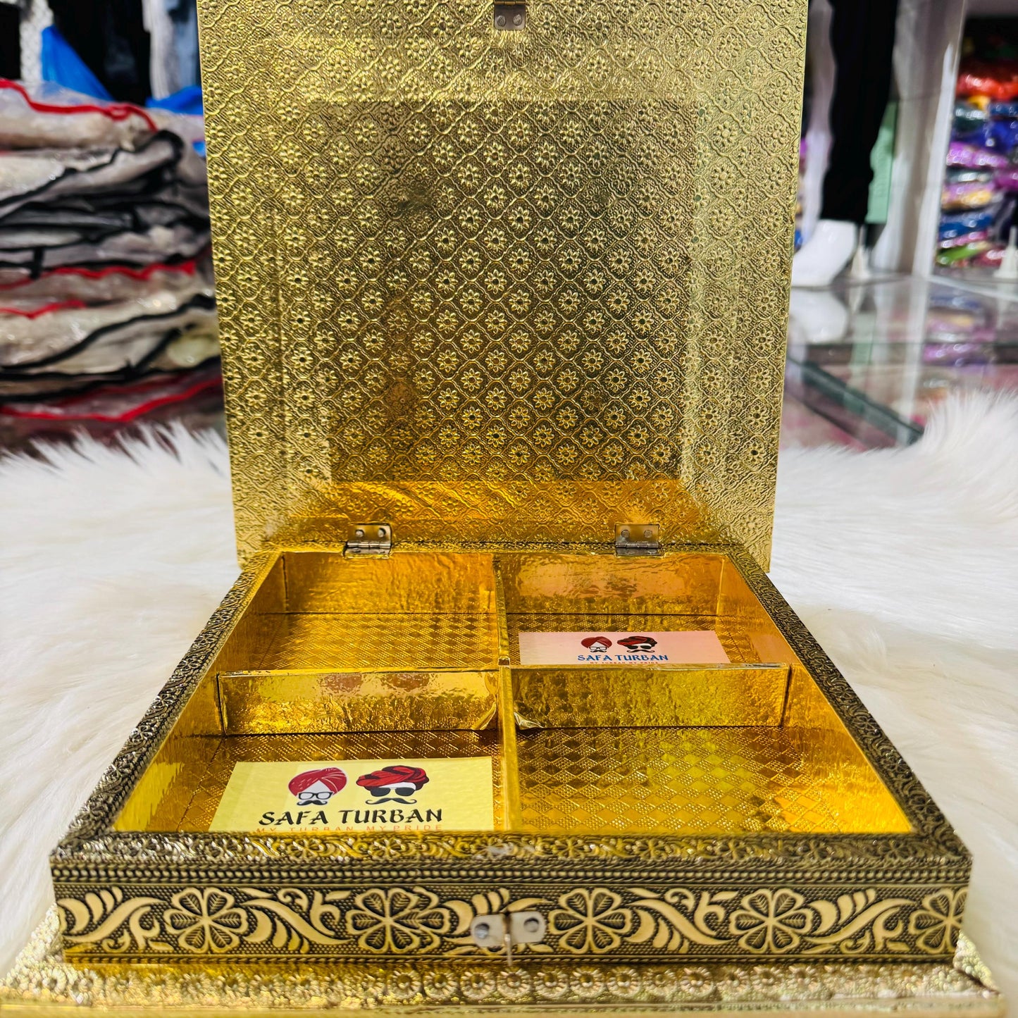 Decorative  Heavy Wooden  Handicraft Empty Dry Fruit Gift Box/Gifting Box/Wedding Box/four sectional Box