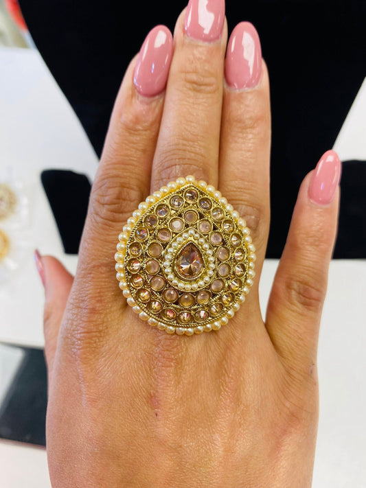 Traditional Gold Plated Teardrop-Shaped Ring For Women and Girls (size adjustable)