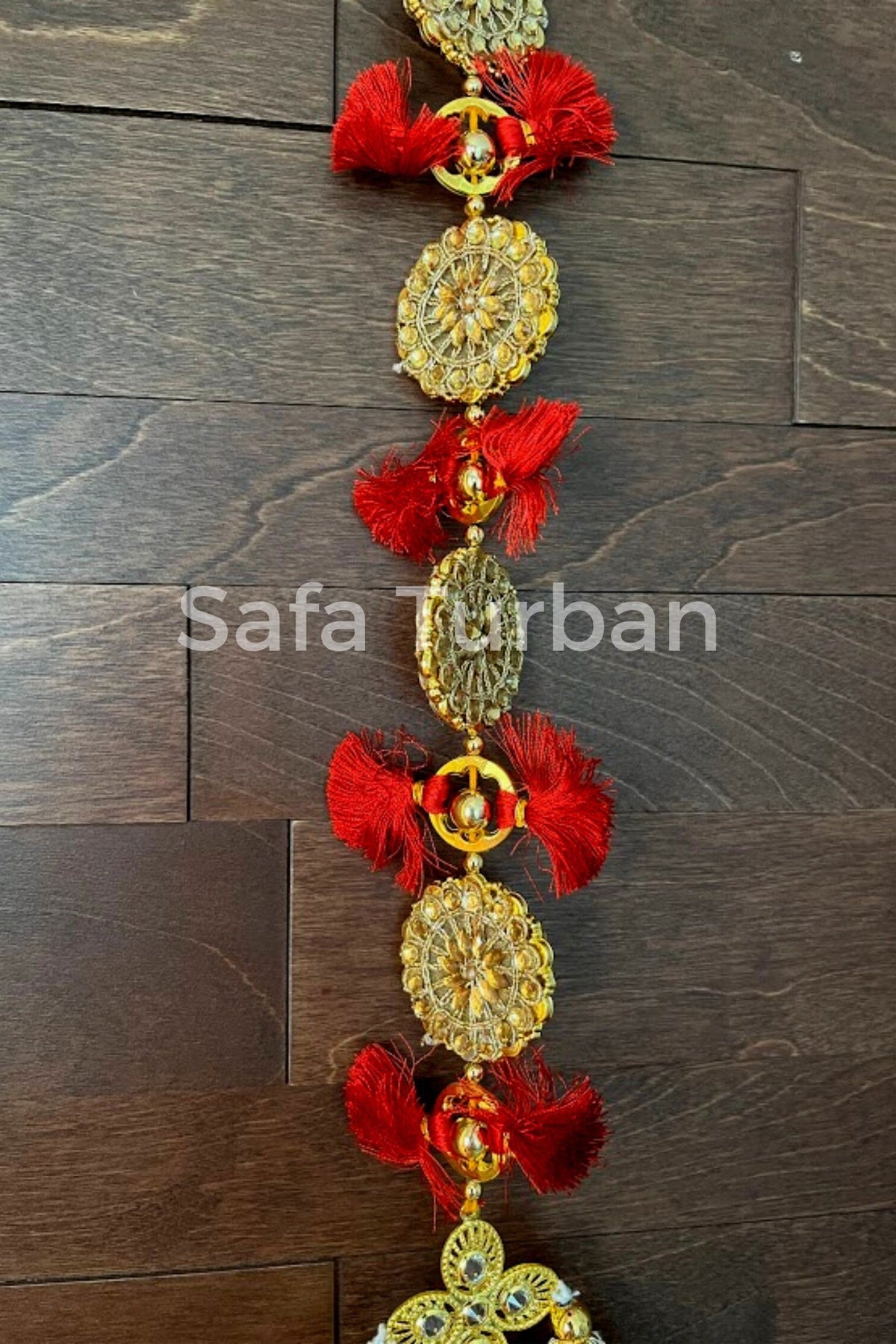 Punjabi Golden/Red Coloured Fabric Parandi Tassles Hair Extensions with Beads for Women and Girls (Sold per piece)