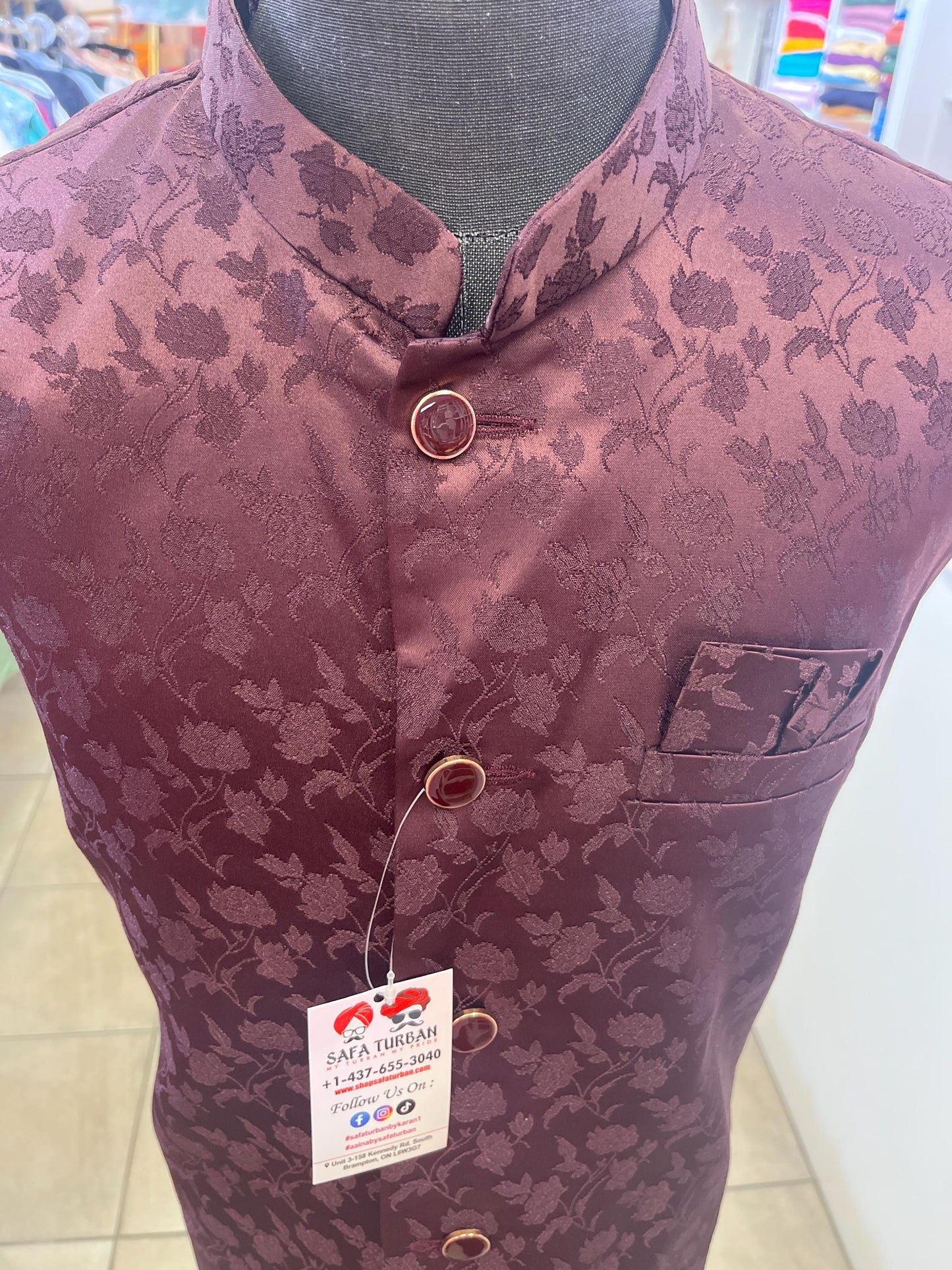 Designer Maroon Men Vests- Men Vests- Wedding Vest, Kurta Pajama Vest, Prom Party Dress, Casual Wear (Size available 38,40,42,44,46)