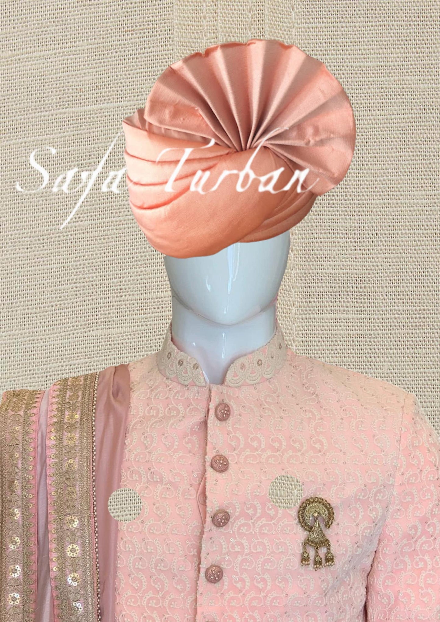 Indian Wedding- Silk Fabric handmade Safa for groom in Peach colour, Groom Head Safa Turban/Pagdi Headwrap for Dulha