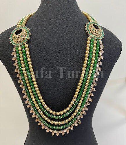Indian Wedding- Pearl Necklace with Brooch and Kundan layer for Men/Groom for Wedding (5Layers Pearl)