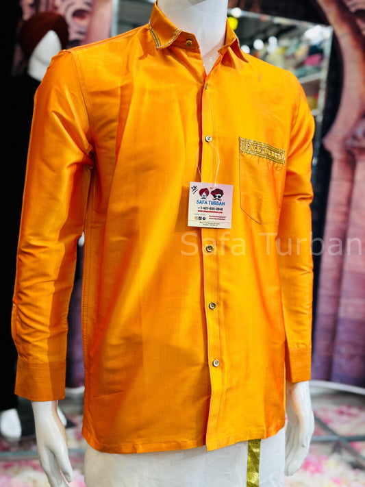 Silk Casual Shirt (Yellow/Orange)