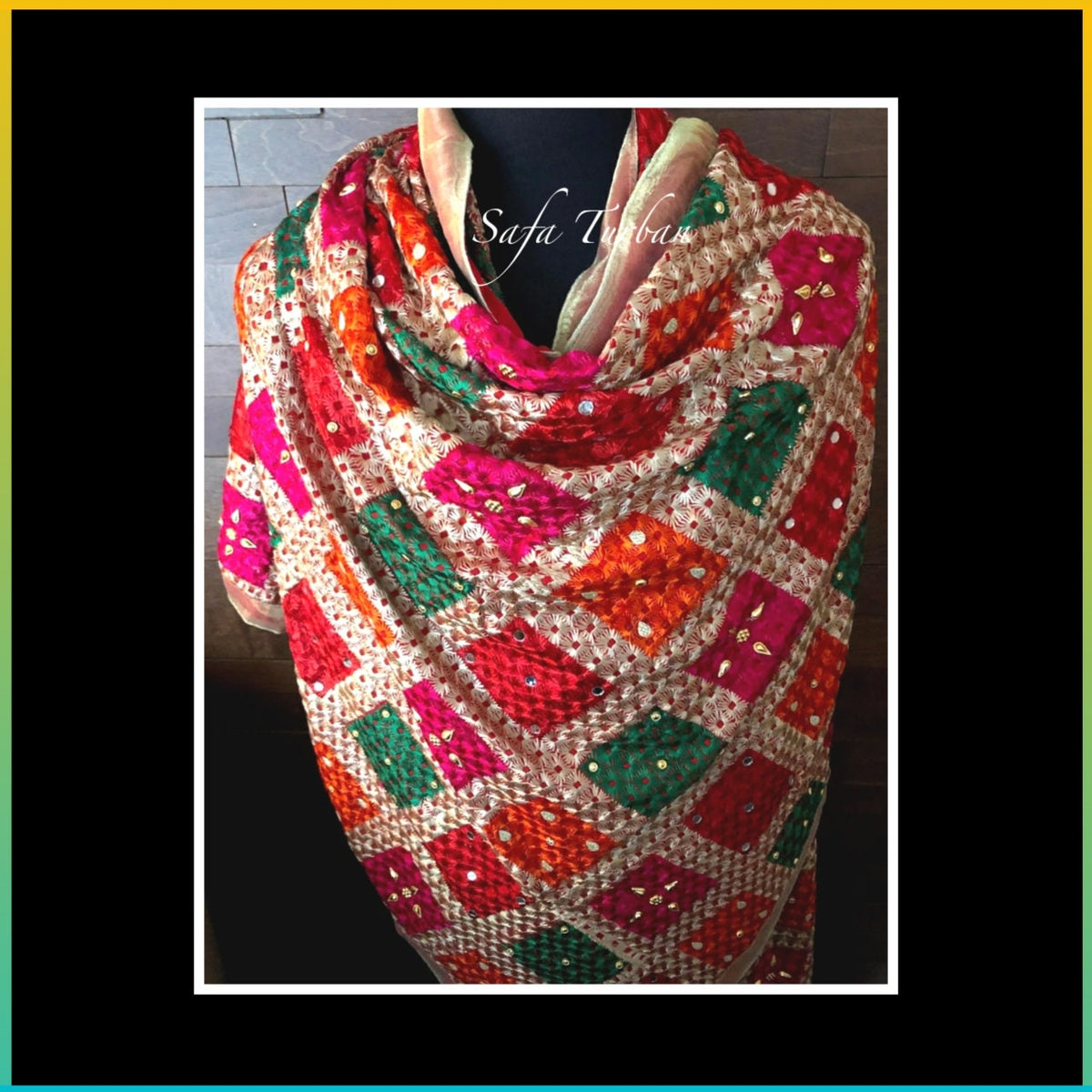 Phulkari Dupatta- Women's Chiffon Phulkari Dupatta, Scarf, Multicolour Fulkari Chunni, Dupatta