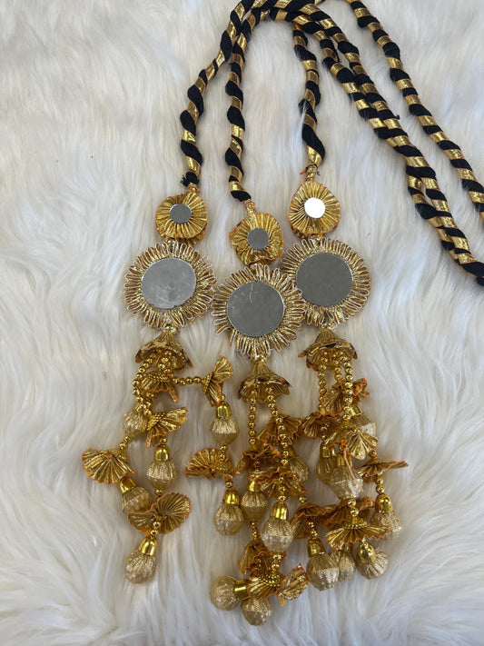 Punjabi Golden/Multi Colour Fabric Parandi Tassles Hair Extensions with Beads for Women and Girls (Sold per piece)
