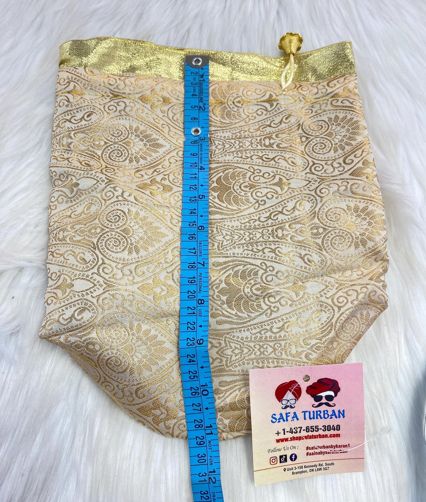 Indian Wedding- Large Size Desi Mithai/ Bhaji/Ladoo Bag- Potli Bag for Return Gifts Wedding II Sweets Bag Gift II Golden Brocade potli