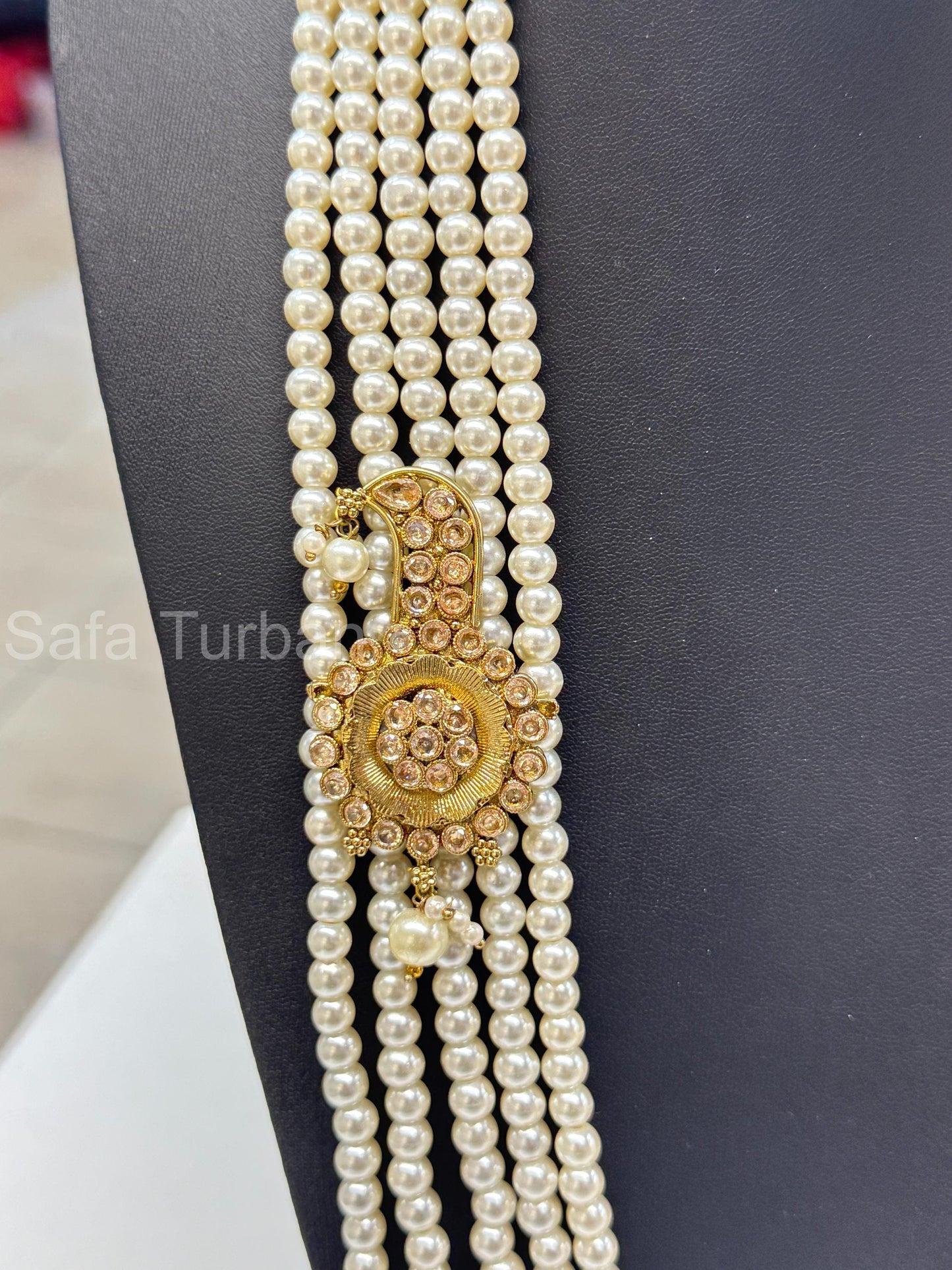 Indian Wedding- Pearl Necklace with Brooch for Men/Groom for Wedding (5Layers Pearl)