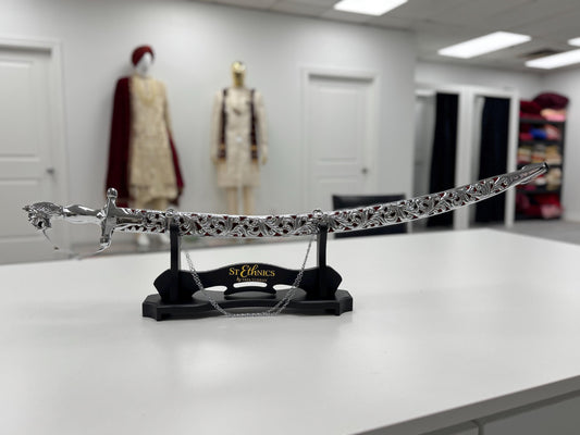 Indian Wedding Decorative Sword/Kirpan- Silver Sword with Silver work handle/For wedding purpose/Indian Rajput Wedding Sword