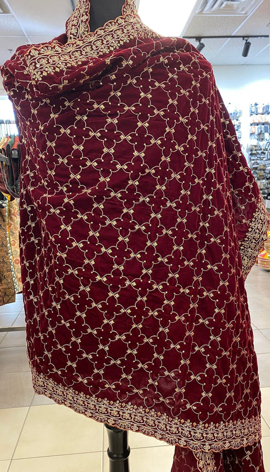 Indian Wedding- Velvet Shawl /Dupatta, Velvet Dupatta- Women's / Men's Velvet Dupatta, Shawl, Dupatta