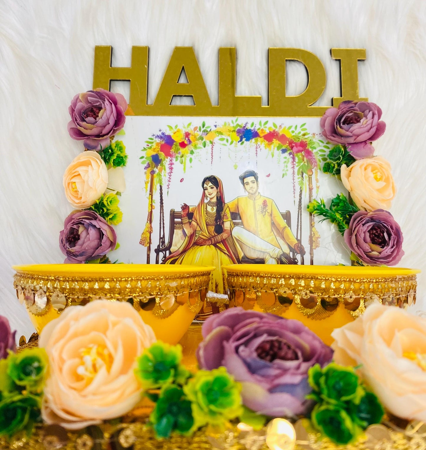 Wedding Accessories- Bride/Groom Mayian/ Haldi/ Maiyan/ Vatna Ceremony-Decorative  Wooden board and  2Bowls