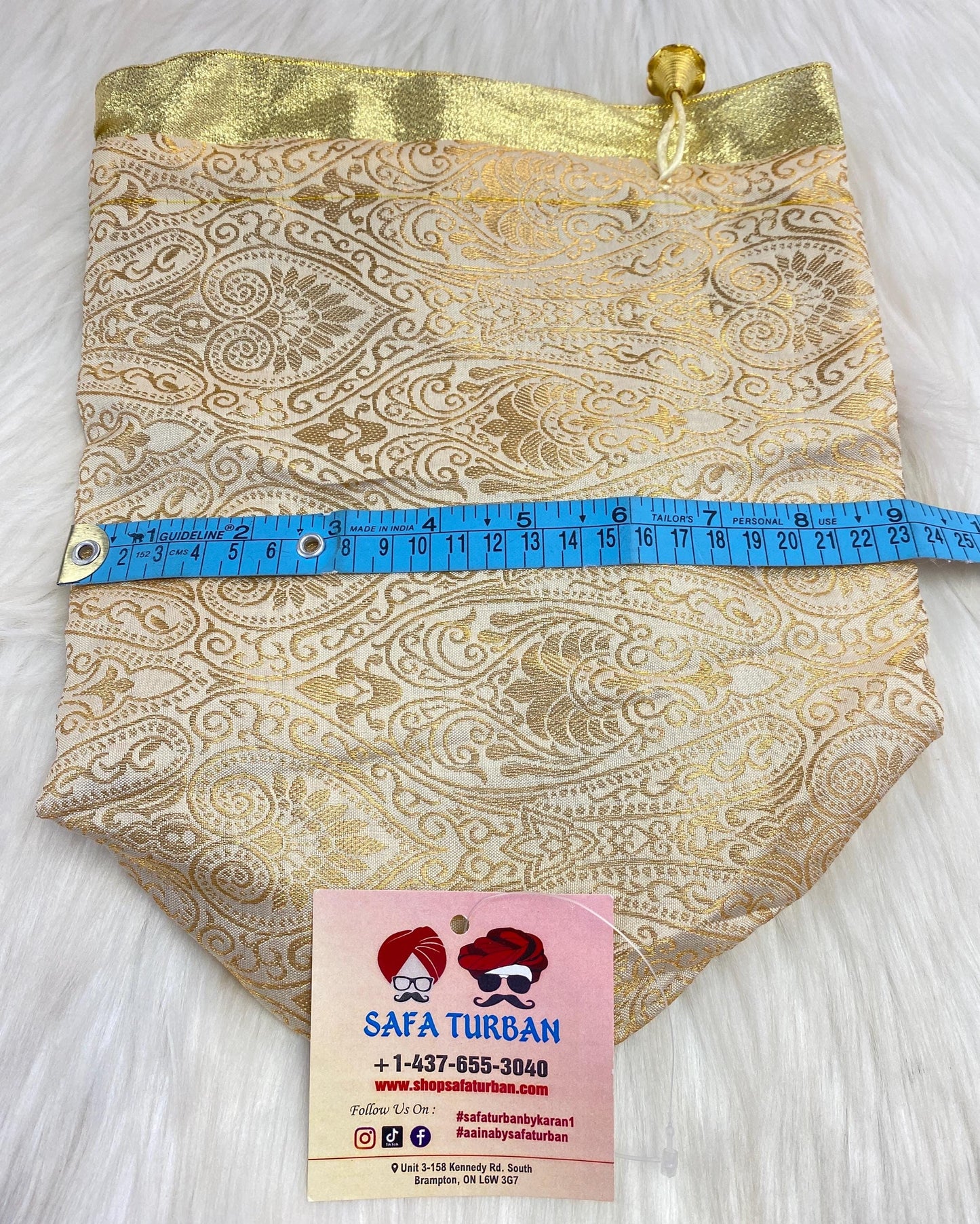 Indian Wedding- Large Size Desi Mithai/ Bhaji/Ladoo Bag- Potli Bag for Return Gifts Wedding II Sweets Bag Gift II Golden Brocade potli