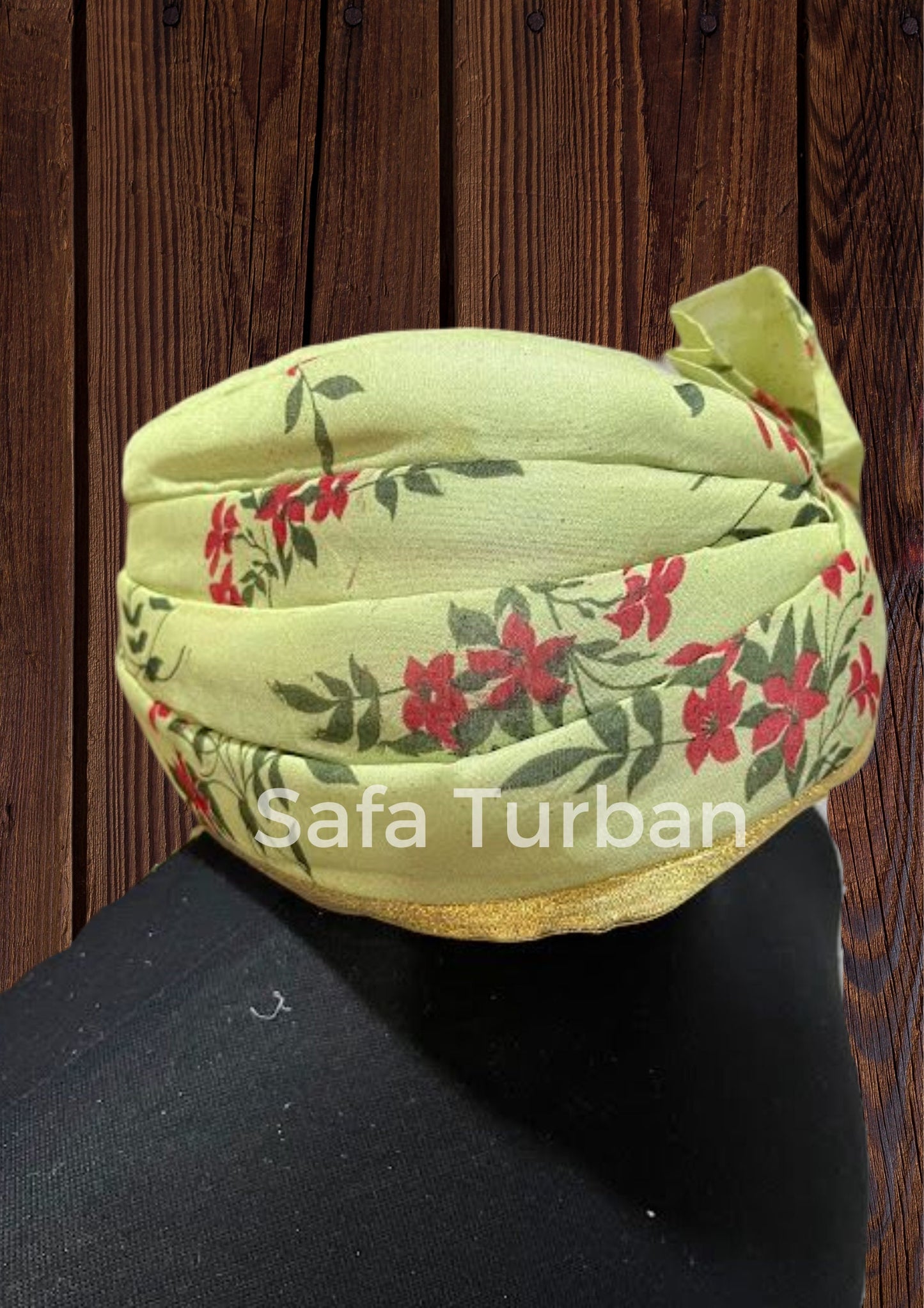 Baraati Wedding Turban- Green Floral- Safa Turban/Pagdi/Premade Turban/ Wedding Safa/Turban/Pagdi for Men (Baraati/Family Turban)
