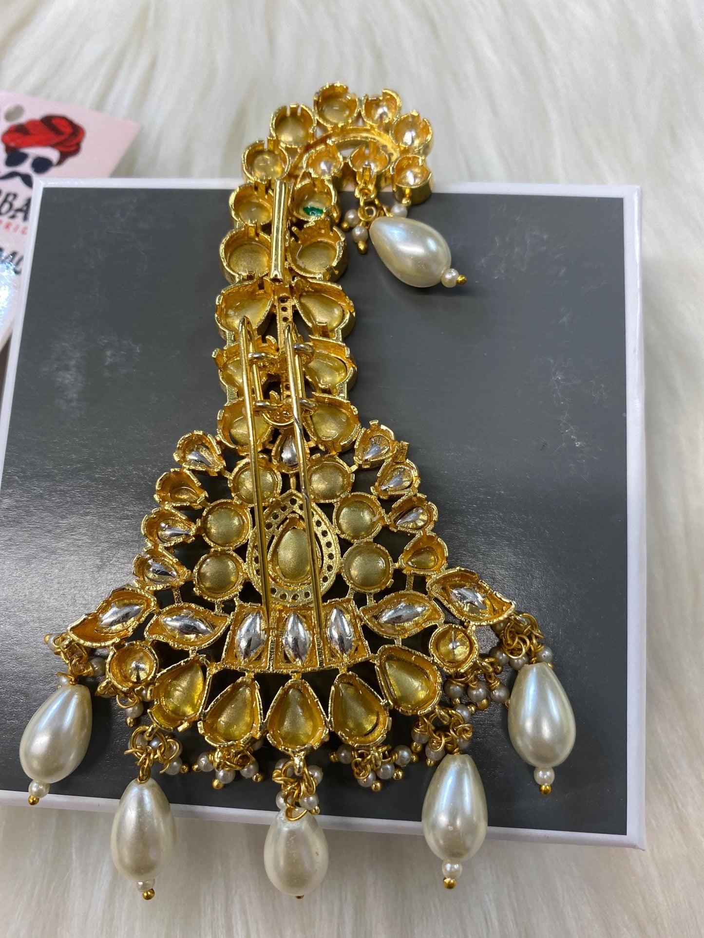 Indian Groom Wedding Accessories-  Kundan Kalangi/Kalgi for Men's Safa/Groom Pagdi with Feather