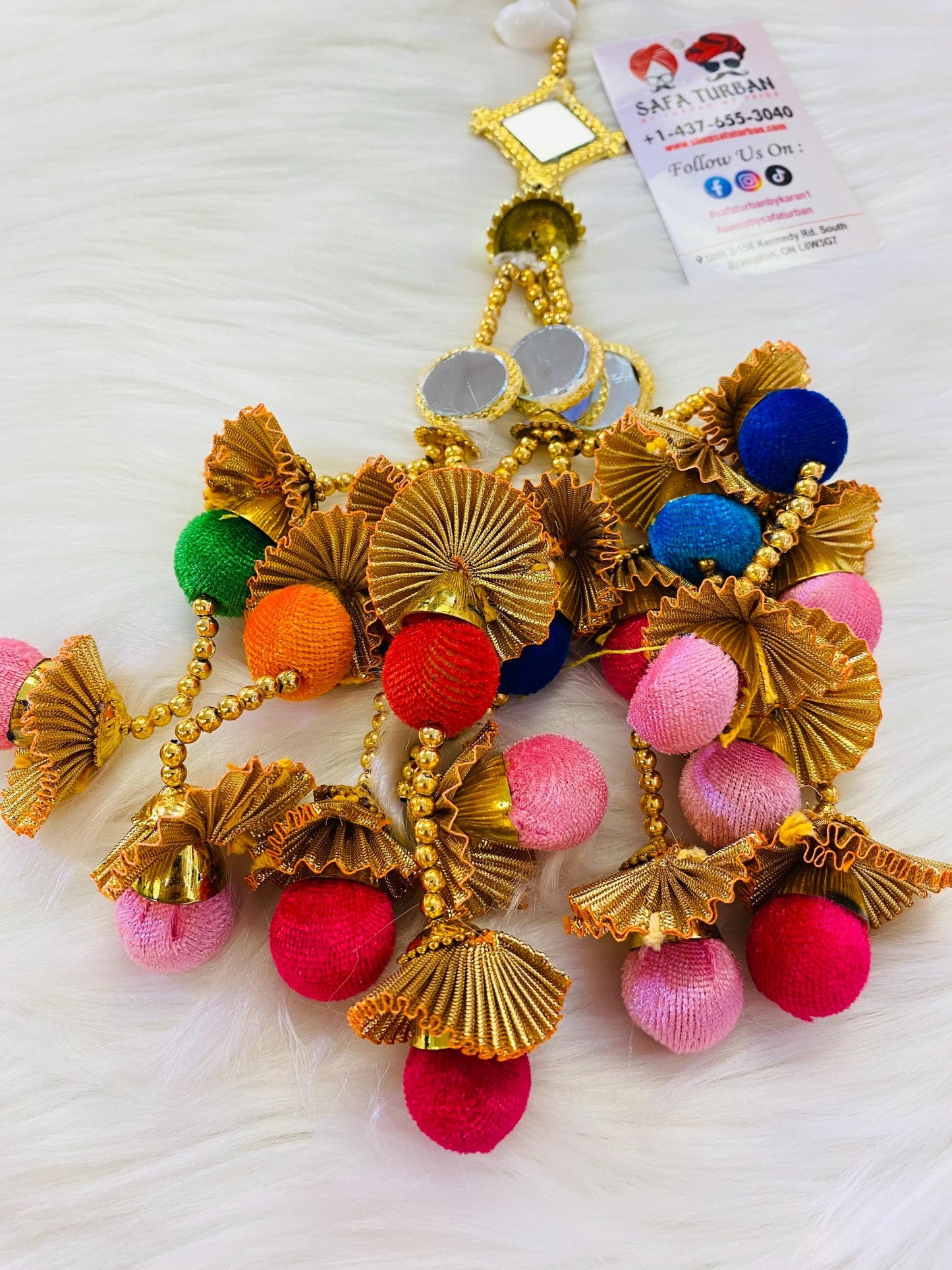 Punjabi Golden and multi Colour Fabric Parandi Tassles Hair Extensions with Beads for Women and Girls (Sold per piece)