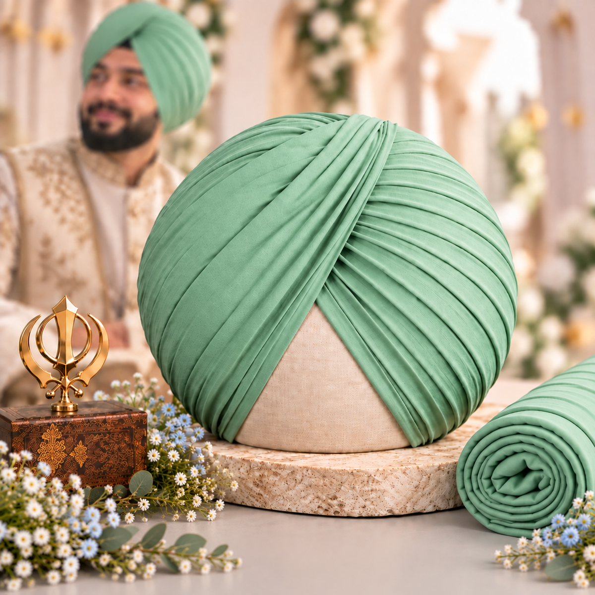 Sikh Turban- Sea Green (Full Voile and Rubia(Medium)/Half and Half Voile)