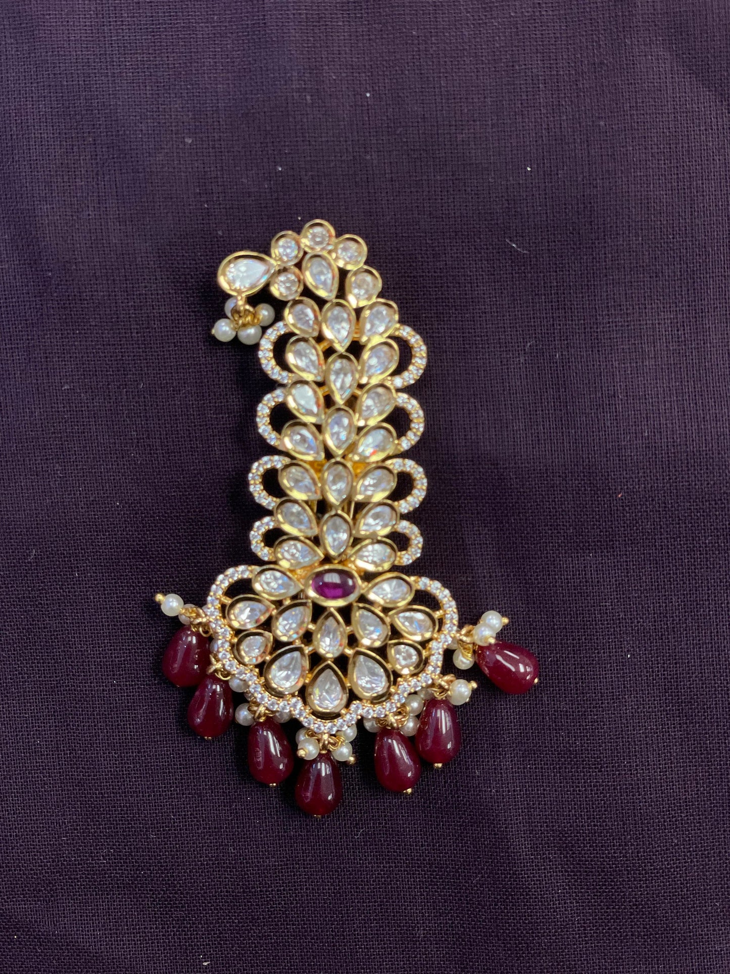 Indian Groom Wedding Accessories-Pachi Kundan Maroon Kalangi/Kalgi for Men's Safa/Groom Pagdi