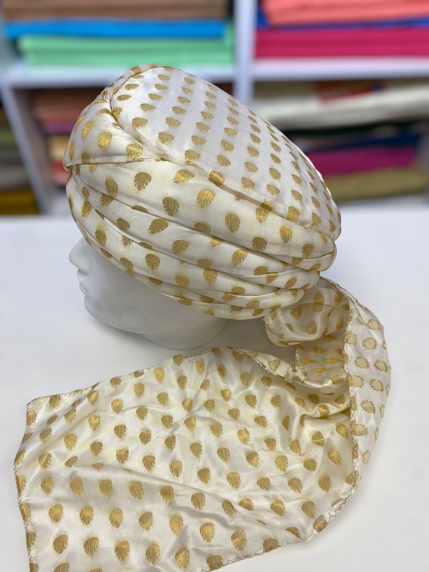 Groom Wedding Turban Turban- Cream Golden Safa Turban/Pagdi/Premade Turban/ Wedding Safa/Turban/Pagdi for Men (Groom)/ Thalapa