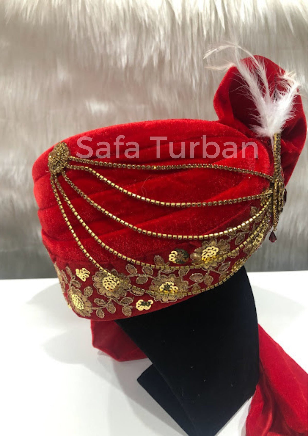 Groom Wedding Turban- Red Velvet Turban- Safa Turban/Pagdi/Premade Turban/ Wedding Safa/Turban/Pagdi for Men (Groom)/ Thalapa