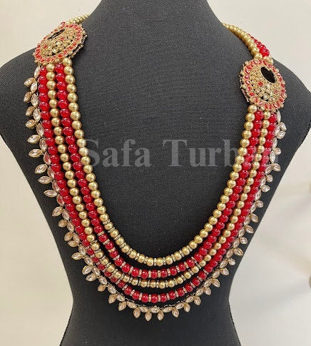 Indian Wedding- Pearl Necklace with Brooch and Kundan layer for Men/Groom for Wedding (5Layers Pearl)